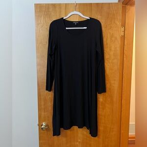 Eileen Fisher Tunic Assymetrical Dress Rayon Blend Black Womens Medium